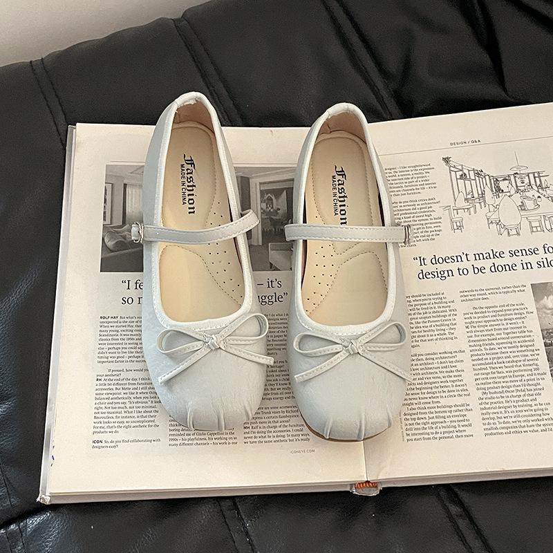Модные универсальные повседневные туфли Мэри Джейн с ретро-бантом женские 2025 лето классические темпераментные балетки туфли с открытым верхом