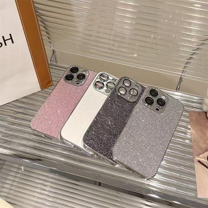 Luxury Electroplated Silver Frame Lens Film Flash Diamond Stylish Phone Case for iPhone 16 Pro Max 15 14 Plus 13 12 Pro 11 Fall Protection Cover