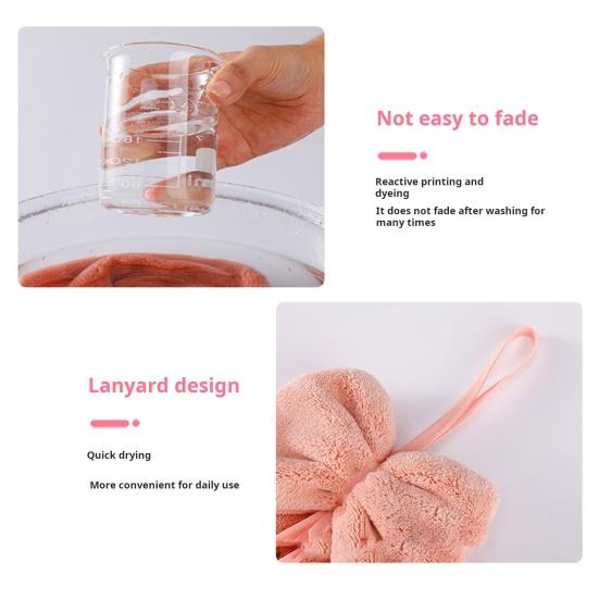 Hand Towel Coral Fleece Solid Color Design Bow Decoration Quick Dry Absorbent