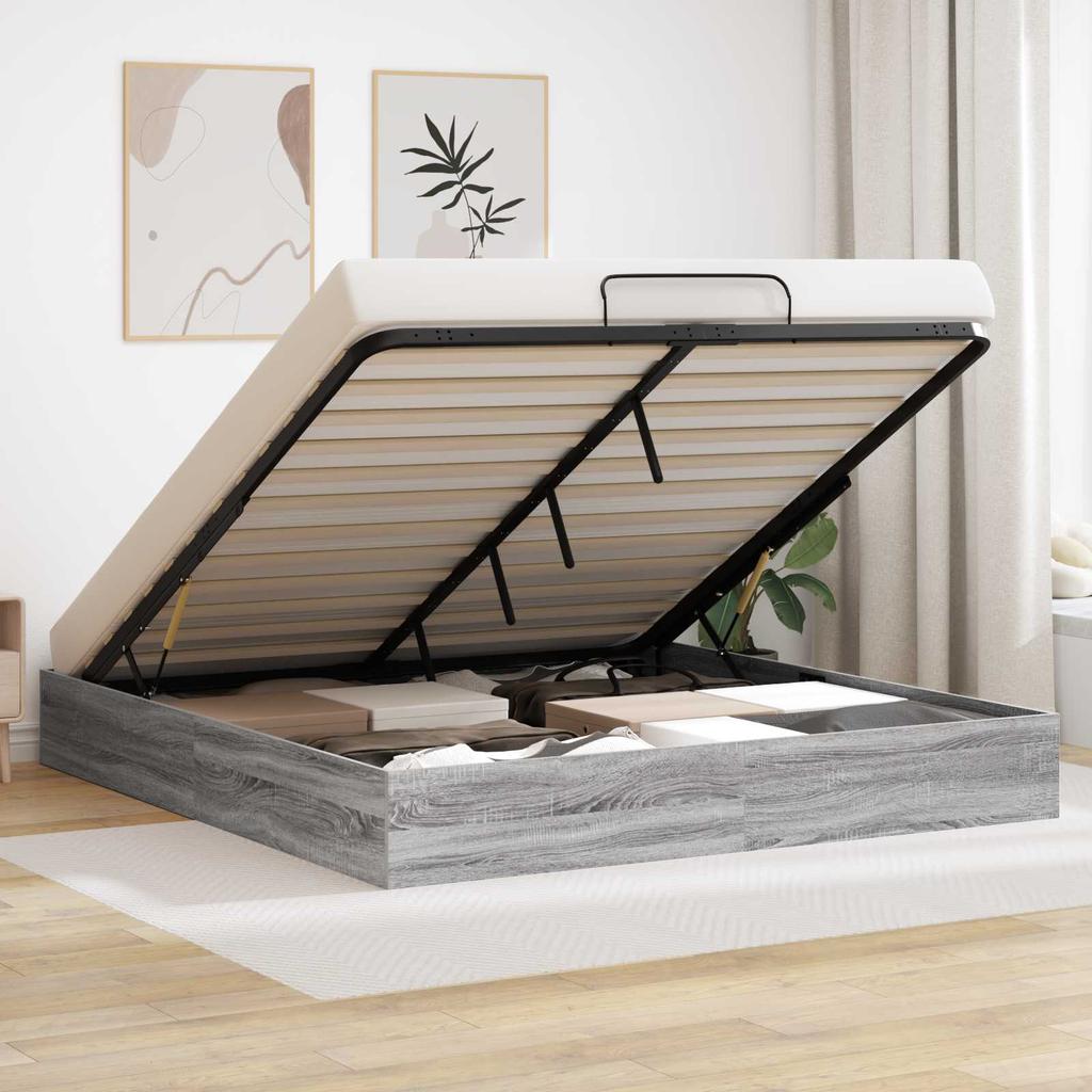 Ottoman Bed Frame Grey Sonoma 203 x 160 x 25 cm
