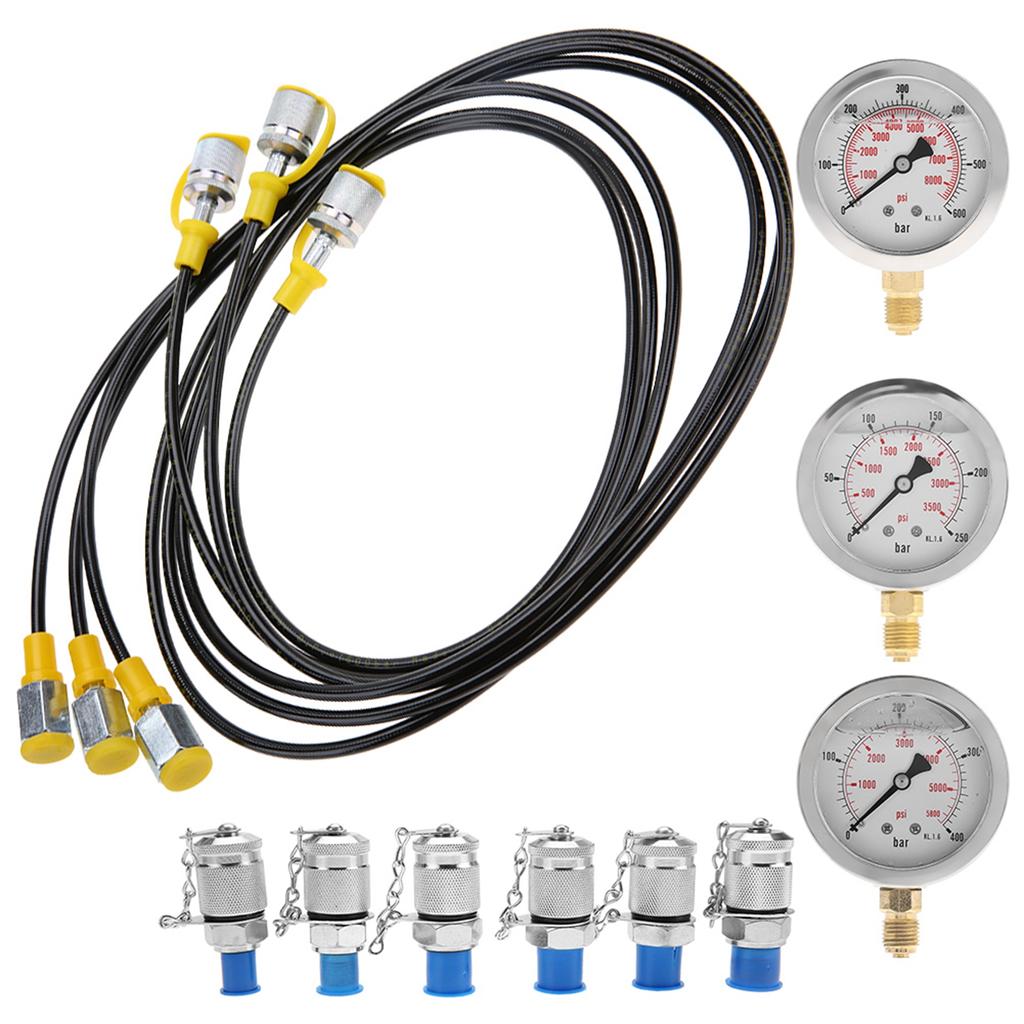 Excavator Hydraulic Pressure Test Kit with Testing Point Coupling and Gauge
