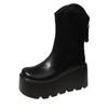 New 9cm PU Leather Chunky Platform Ankle Boots 2025 Women Back Zipper Thick Heeled Short Boots Woman Black Punk Boots Ladies