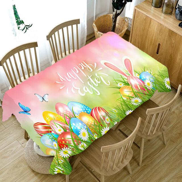 Скатерть с принтом «Яйцо и кролик» Пасхальная скатерть для вечеринки, Дня Благодарения, Рождественский праздничный стол, праздничные украшения, аксессуары