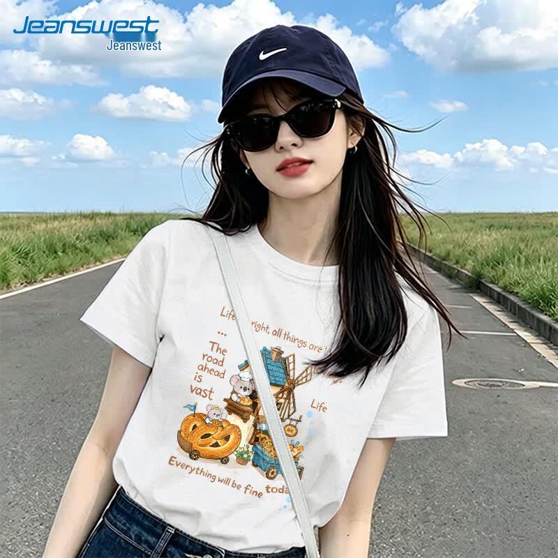Футболка Jeanswest из чистого хлопка с принтом Коала и Хлебом
