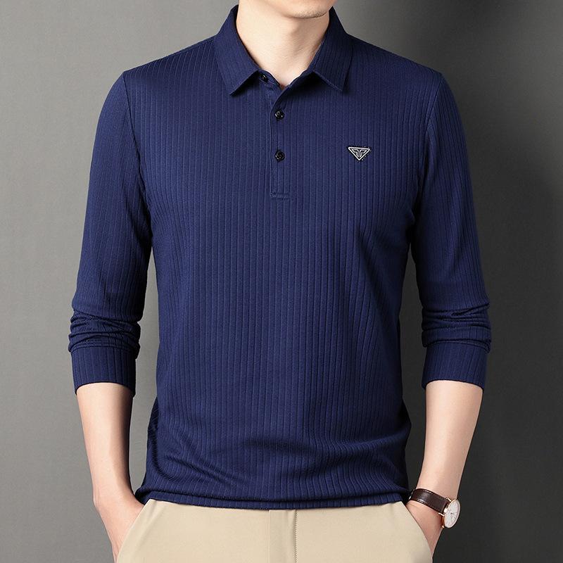 Polo Striped Men's Clothing Autumn Top Light Business Long Sleeved T-shirt