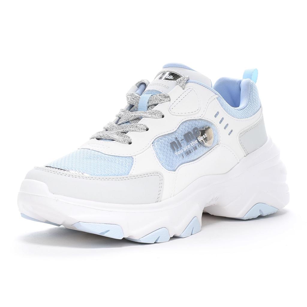 Thick Beautiful Antibacterial and 2E [Moonstar] Sneakers, Soles, Legs, Deodorizing, Lace-up Shoes, 19cm~24.5cm, Girls, Sax, 23.0 Cm,