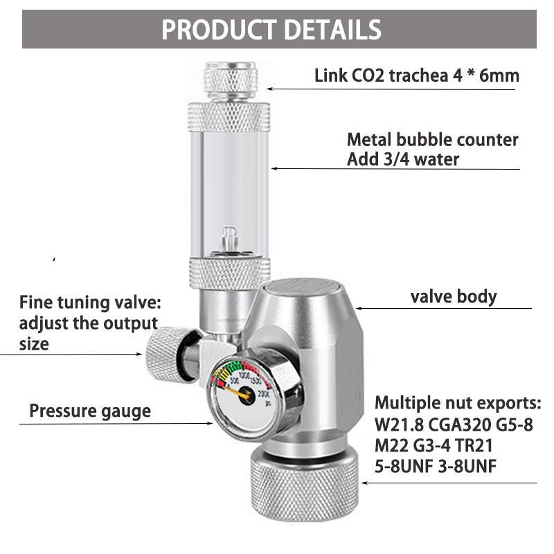 Аквариумный DIY CO2 регулятор W21.8/CGA320/G3-4/G5-8/TR21/3-8unf газовая баллонная гайка стыковочного типа клапан понижения давления CO2 для аквариума