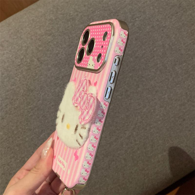 Модный розовый полосатый милый чехол для телефона Hello Kitty для iPhone 17 Pro 16 15 14 Pro Max Чехол с ремешком для руки Ударопрочный Защитный Ca