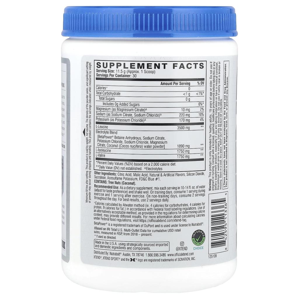 XTEND, Sport, 7G BCAA, Blue Raspberry Ice, 345 g (12.2 oz)