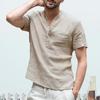 Summer Men Henley T Shirt Tops Casual Loose V Neck Short Sleeve Tee Pullover