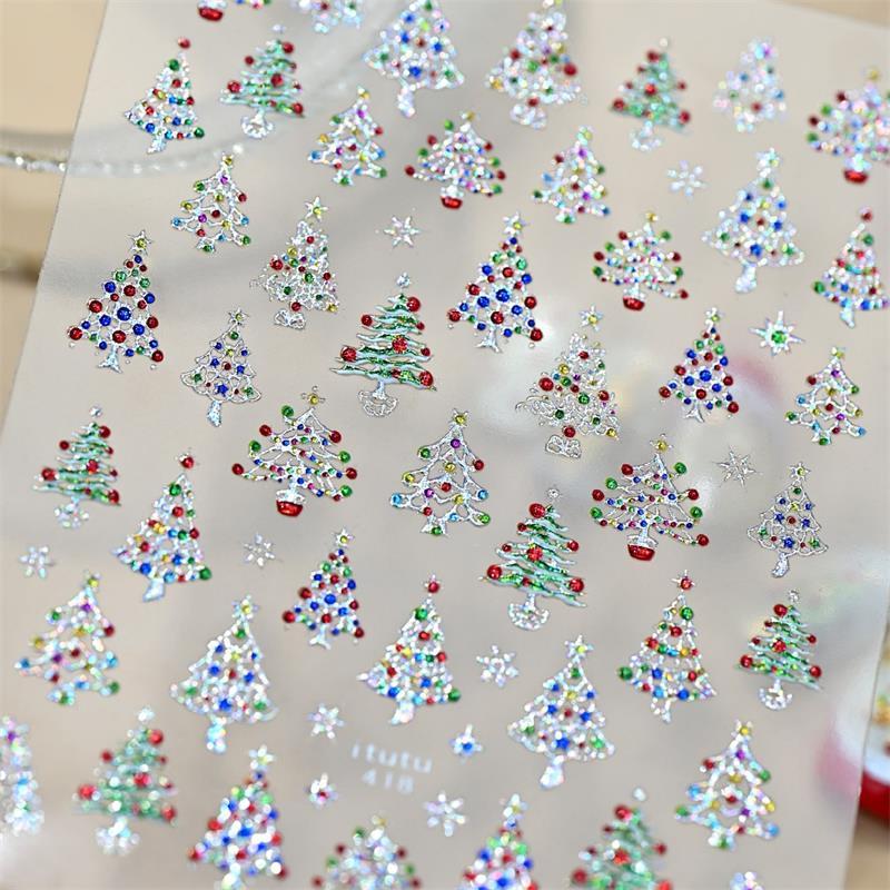 Милые наклейки для нейл-арта с принтом Санта-Клауса, рождественской елки, снеговика, снежинки и банта - Сладкие маникюрные наклейки для декора ногтей, подарок