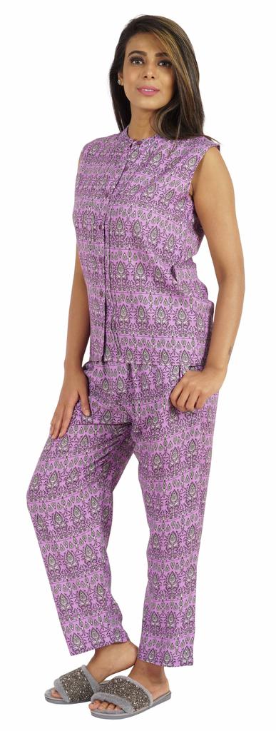 Phagun Pajamas Set Printed Rayon Sleepwear Sleeveless Nightwear For Women