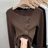 Unique and Fashionable Long-Sleeved Shirt with Ear Edges Tops for Women