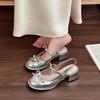 Fashion Temperament Retro Square Head Sandals Bow Thick Heel Light Mouth Single Shoes Women Mary Jane High Heel Small Leather Shoes