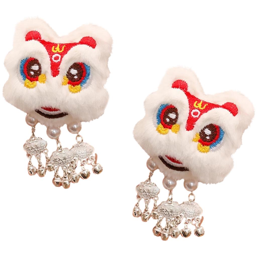 1 Pair Chinese Style Plush Dancing Lion Doll Hair Clips Tassels Cartoon Hairpins Alligator Clips Hanfu Hair Accessories