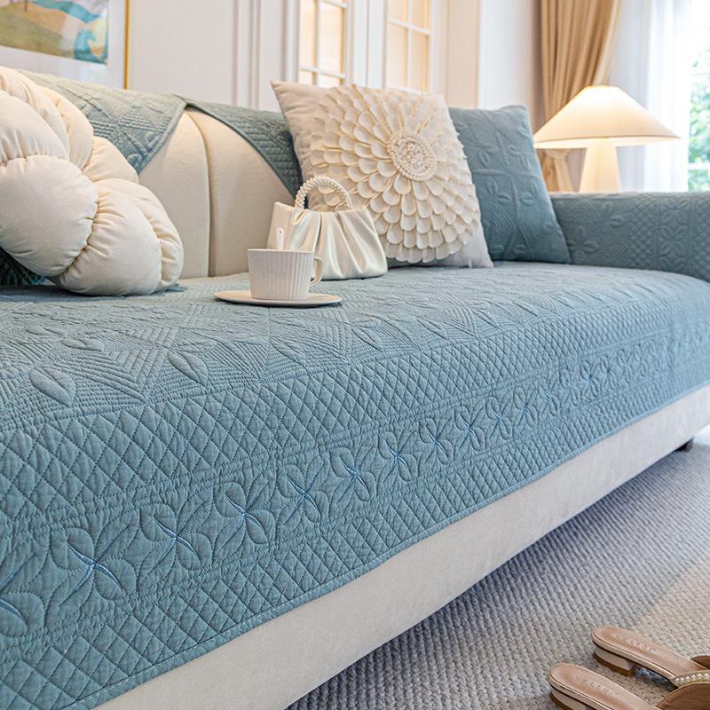 Хлопковый чехол для дивана с вышивкой для гостиной, зимняя теплая нескользящая подушка для дивана, скандинавское L-образное диванное полотенце, защитный чехол для дивана