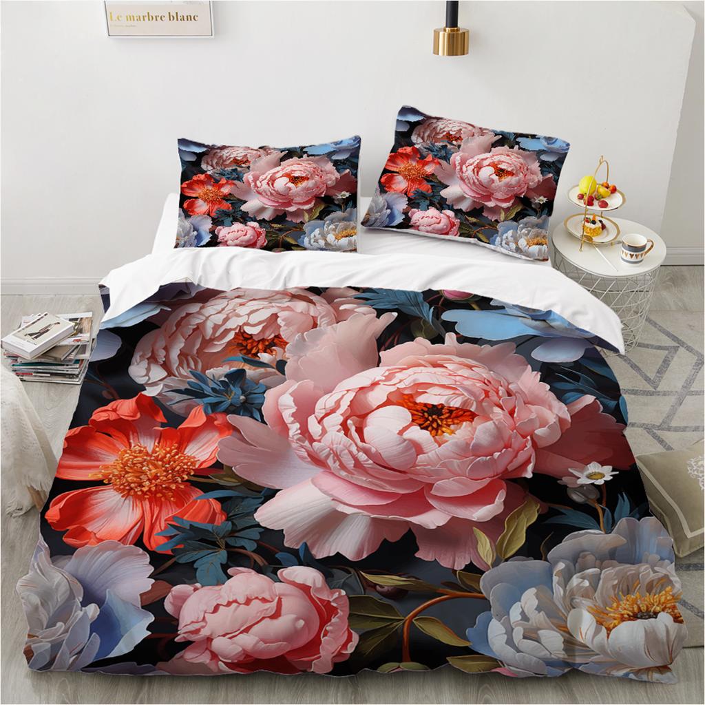 3D Flower Printed Duvet Cover King Twin Queen Double Size Kit Floral Pillowcase New Wholesale Elegant Bedspread
