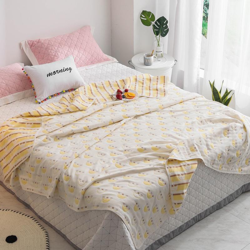 Мультяшное полностью хлопковое марлевое одеяло с 60 нитями, одинарное и двойное одеяло с кондиционером, летнее прохладное одеяло, универсальное всесезонное одеяло для обеда