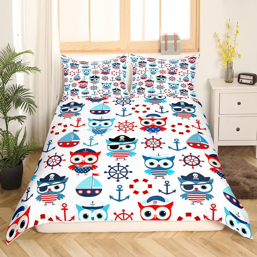 Пододеяльник с изображением совы King Queen, серый, милый комплект постельного белья с изображением животных, розовый, оранжевый, серый, цветы, чехол для одеяла, полиэстер, пододеяльник