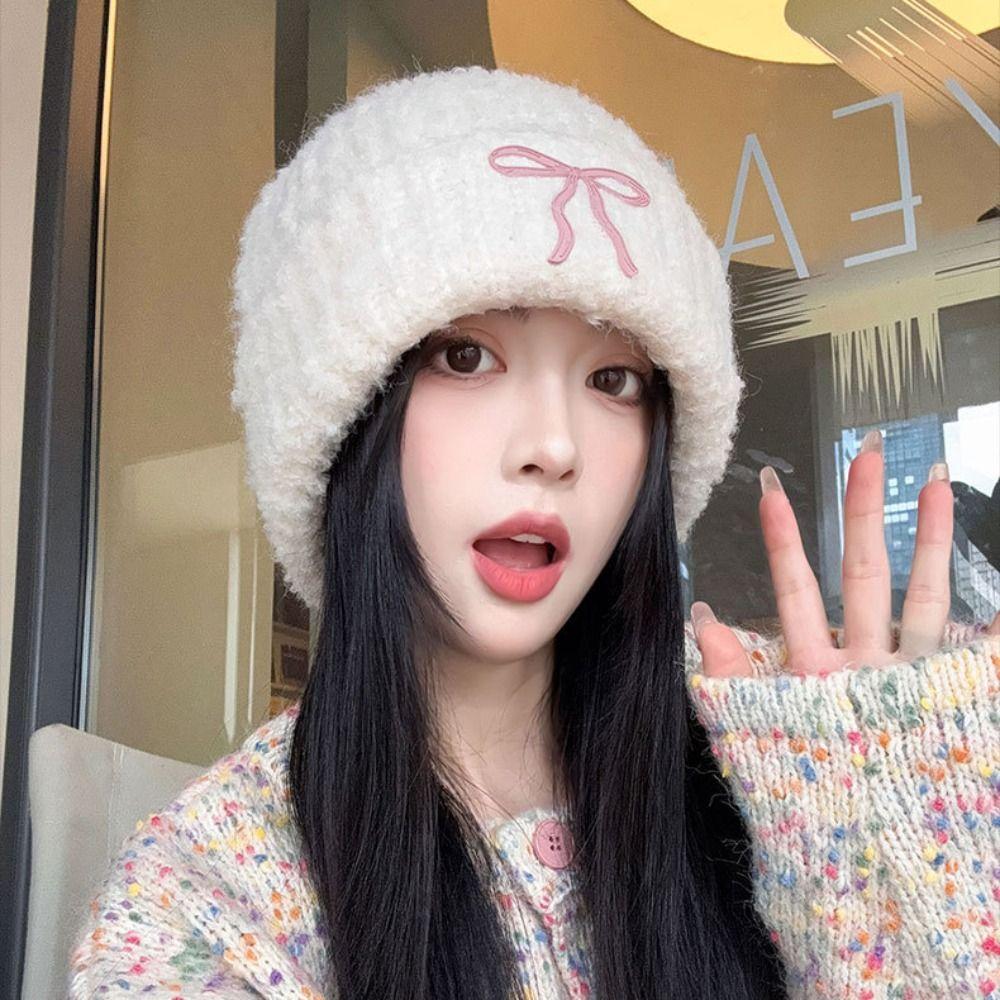 Шерстяная шапка с бантом, вязаная шапка, однотонная вязаная шапочка, милая вязаная крючком шапочка для раковины, аксессуары для одежды