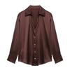 2025 Spring Women's Elegant Silk Satin Lapel Shirt - Casual, Loose Fit