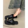 Sheepskin Version~ Genuine Leather Casual Sleeve Toe Flip-flops Women's Summer Wear Metal Buckle Flat Bottom Pinch Slippers Beach Sandals