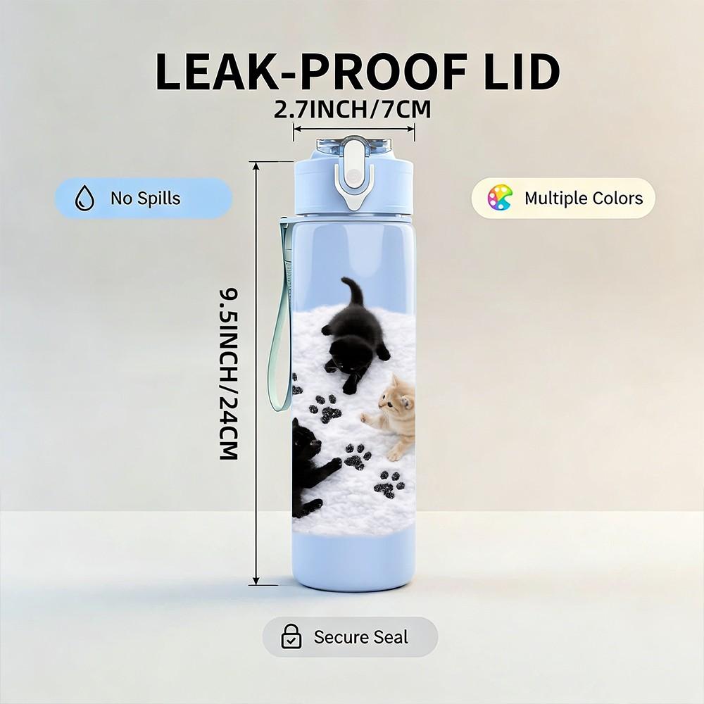 1PC Pet Dog Paw Black White Silhouette Print 750ml Color Plastic Sports Water Bottle Leakproof Flip Straw Lid Suitable for Sports Office Home Use