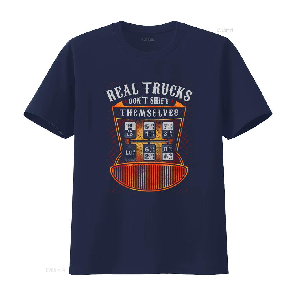 Vintage Trucker Funny Real Trucks Dont Shift Themselves Unisexual Gear Print Casual T Shirt vintage Washed designer clothes