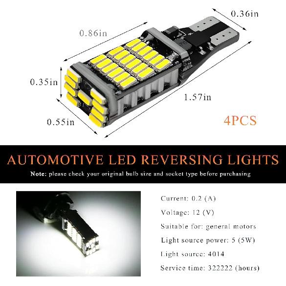 4 PCS LED Reverse Lights, T15 4014 45SMD Back Up Light Turn Signal Bulb, 6500K Super Bright Stop Light Bulbs Brake Lights for Cars Trucks RVs,