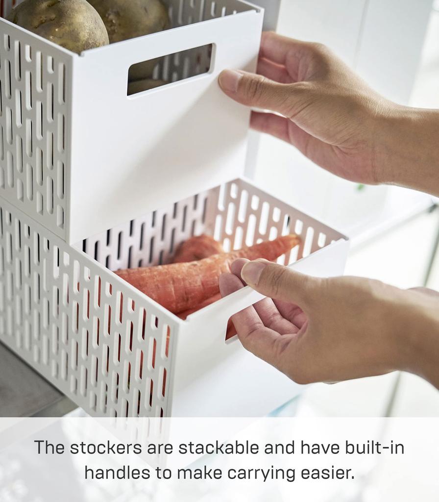 Yamazaki Jitsugyo 5020 Vegetable Stocker Sliding Root Vegetable Vegetable Room Storage Tower, White, Approx. W15.3XD32XH12.2cm, Tower, Stackable,