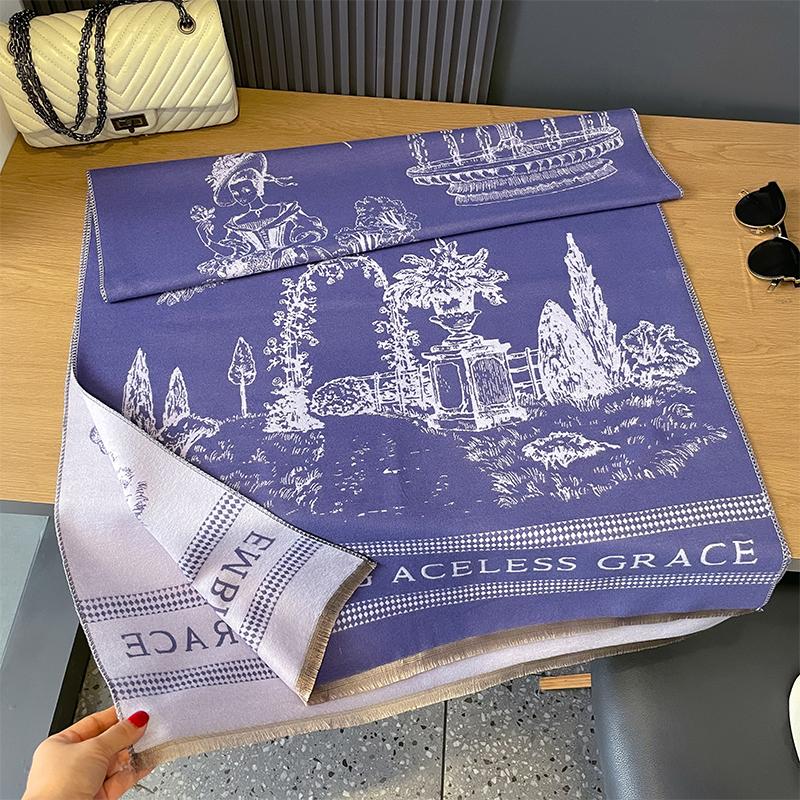 New Luxury Design Winter Two-Sided Cashmere Scarves Noble Manor Jacquard Women Thicken Wrap Shawl Ladies Wool Pashmina Scarf