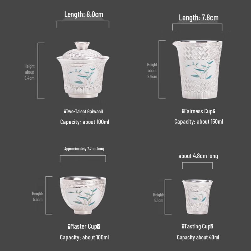 Master Zheng Wenqiang Gilded Silver Bamboo Rhyme Ceramic Kung Fu Tea Gift Set