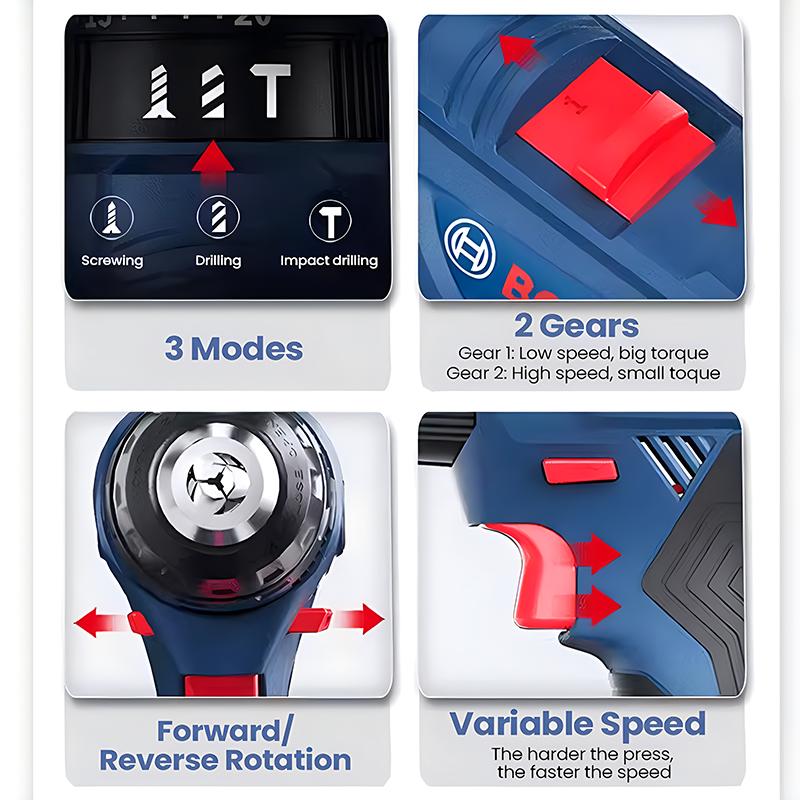 Bosch GSB 185 LI Electric Drill Профессиональная литий-ионная ударная дрель 18 В может предупреждать о низком заряде аккумулятора и неисправностях инструмента.