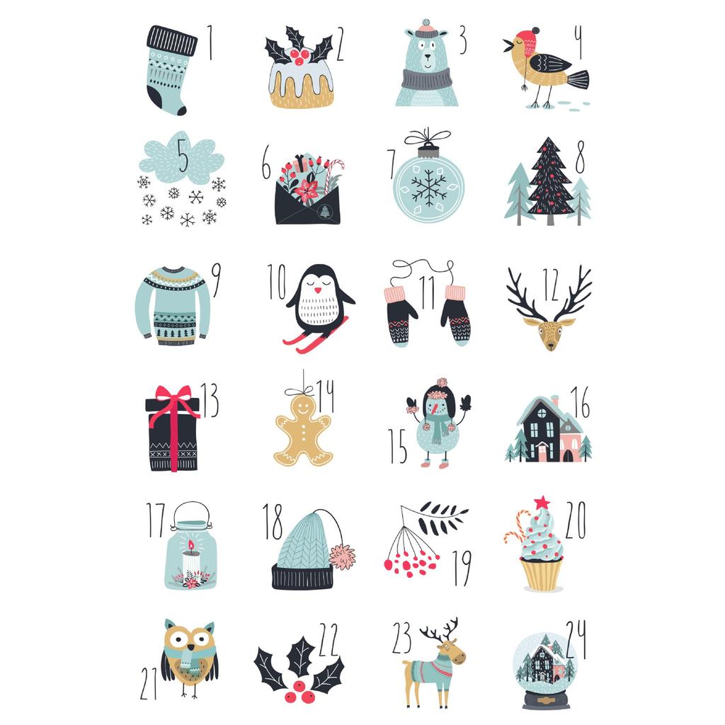 24 шт./лот, Рождественский Адвент-календарь, номер, ПВХ, уплотнительная наклейка на Новый год, Рождественский мешок для конфет, подарочная коробка, фирменная этикетка, уплотнительная наклейка