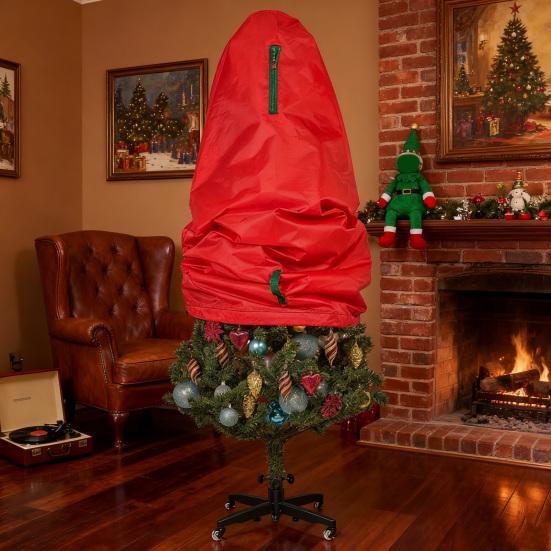 Upright Christmas Tree Cover Tear Resistant Xmas Tree Storage Cover with Drawstring Zippered Dustproof Storage Bag for 5Ft or 9Ft Standing Artificial