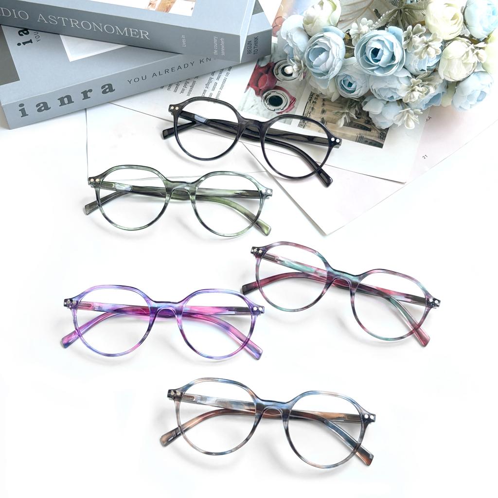 Turzing Round Reading Glasses for Women Men Spring Hinge Lightweight Pattern Print Eyewear