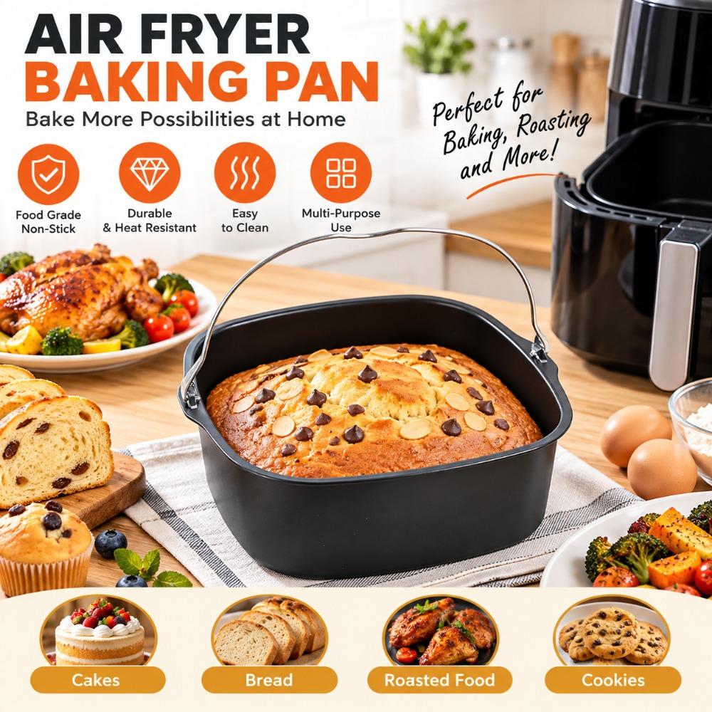 With Handle Cake Barrel Carbon Steel Fryer Cake Pan Compact Baking Cake Tin Air Fryer Accessories