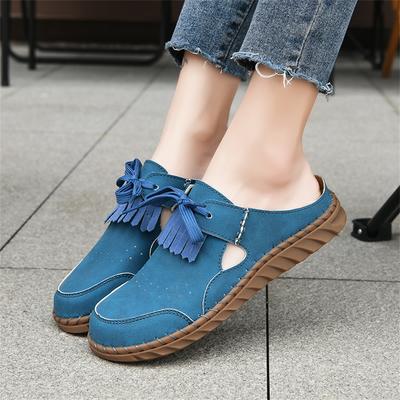 Женские босоножки с открытой спиной, летние туфли-мюли, закрытые тапочки, удобная повседневная пляжная обувь, большой размер