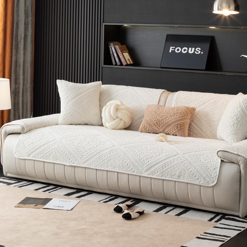 Cream Wind Autumn and Winter Thickened Plush Sofa Cushion  New Fixed Non-slip Straight Row Leather Sofa Seat Cushion Cover