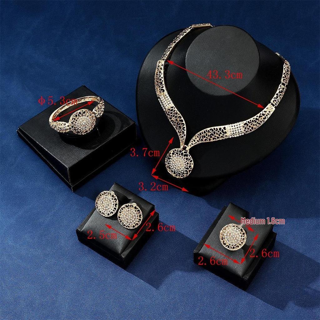 5-Piece Exaggerated Rhinestone Jewelry Set: Necklace, Earrings, Ring, Bracelet for Women's Wedding