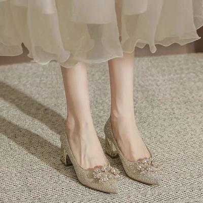 Весенние женские туфли с острым носком, сандалии Crystal Fairy Wind, стразы, прозрачный толстый каблук, мода