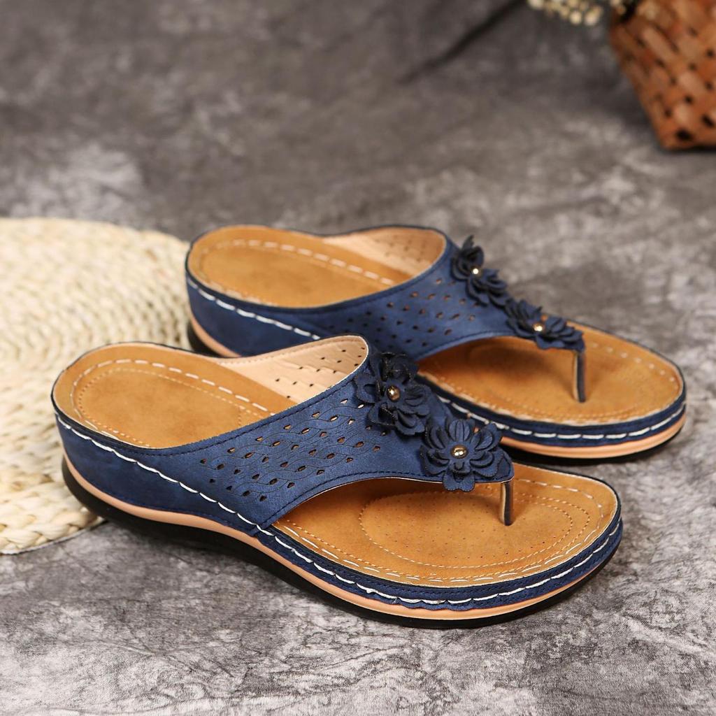 Летние женские повседневные тапочки с цветочным принтом и маффином, большие повседневные женские сандалии