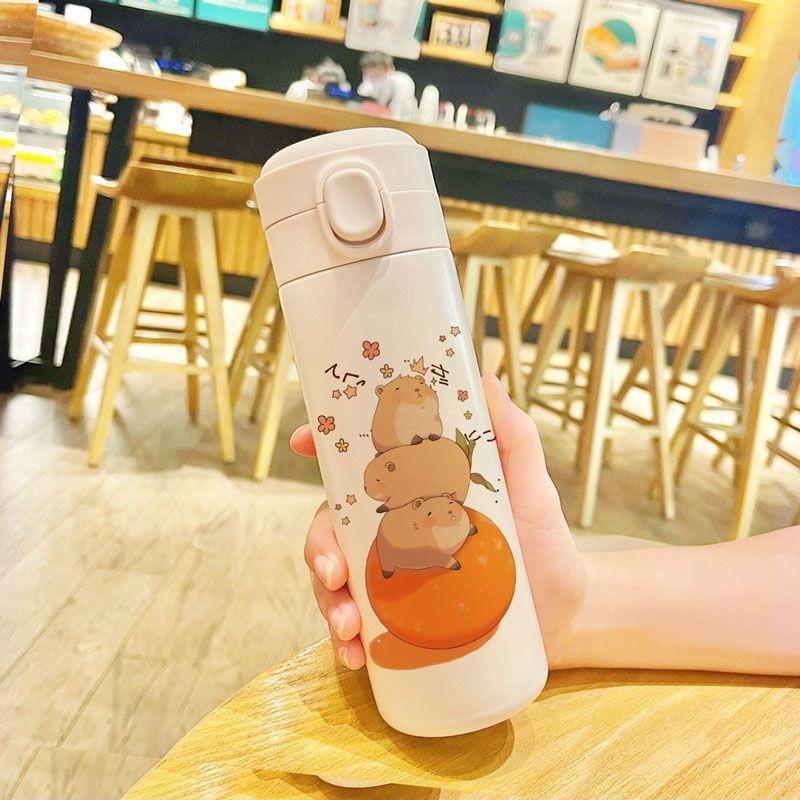 Милая изолированная бутылка для воды Capybara из нержавеющей стали 304 объемом 420 мл, герметичная детская спортивная кружка с рисунком для путешествий для студентов, подарок
