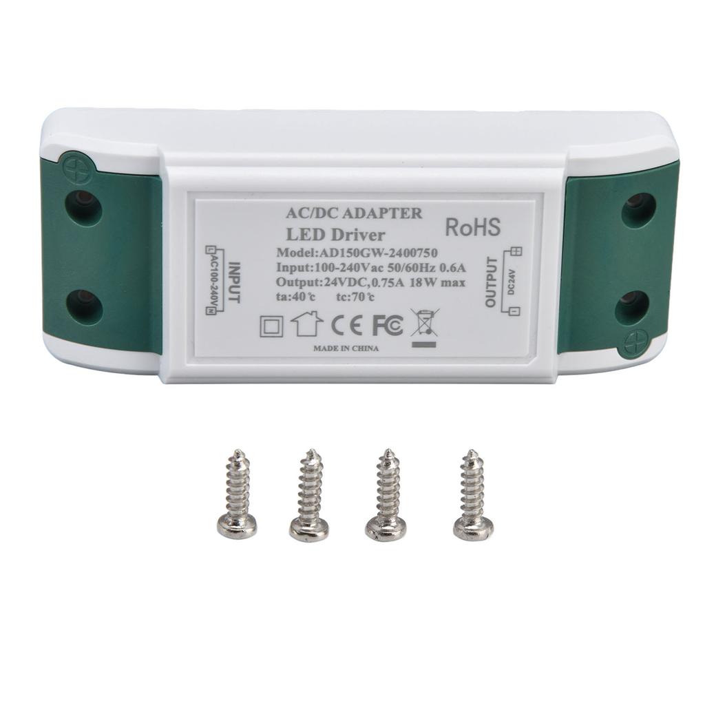 LED Driver 24V DC 0.75A 18W Quiet Operation Constant Current 24V Transformer for LED Strip Lights AC100‑240V