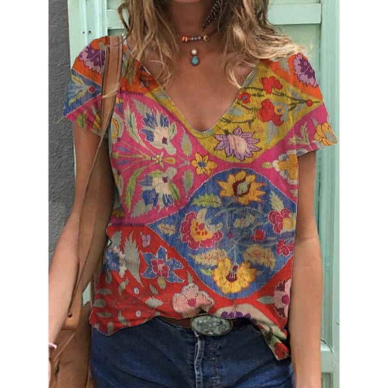 Футболки с 3D-принтом для женщин, с V-образным вырезом и коротким рукавом, уличная одежда Y2k, футболка Harajuku большого размера, женская одежда