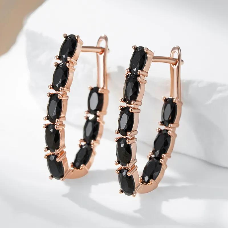 Double Layer Paved Oval Black Zircon Golden Dangle Earrings Gothic Style Women Trendy Accessories