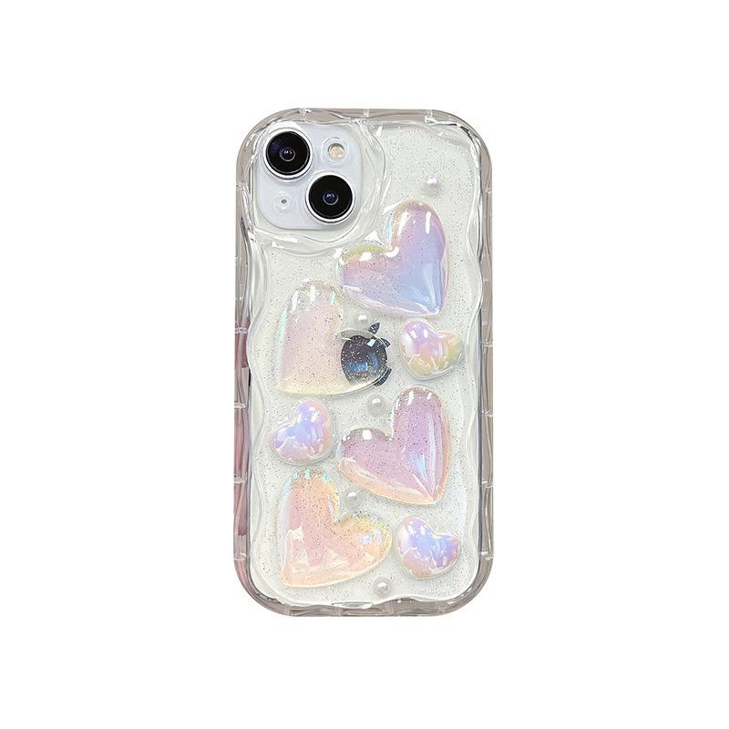 Glitter Colorful Laser Love Phone Case for Apple 17 Promax Precision Hole Full Cover for IPhone 15 Wave Pattern