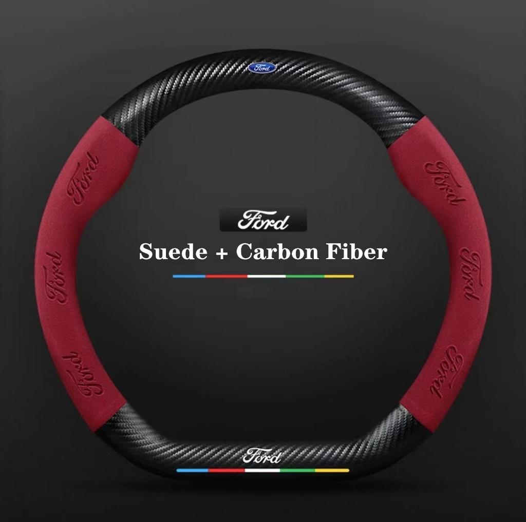 ITES5 Ford ST EXPLORER EDGE Fiesta Focus Mondeo F150 Fusion Mustang Kuga Ranger Car Anti-Slip Suede Carbon Fiber Steering Wheel Cover