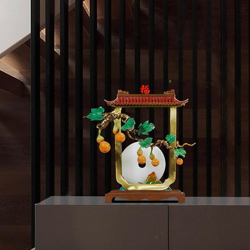 Aris & Juno Exquisite Copper Five Blessings Statue with Gourd, Jade Buckle, and Fortune Tree