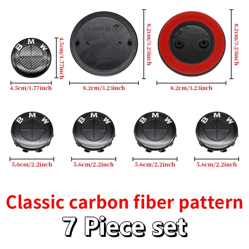BBJX7 7Pcs Full Black Carbon Fiber Pattern Emblem Set for BMW Hood Trunk Wheel Steering Badge 82mm 74mm 68mm 56mm E90 F10 F30 Tuning